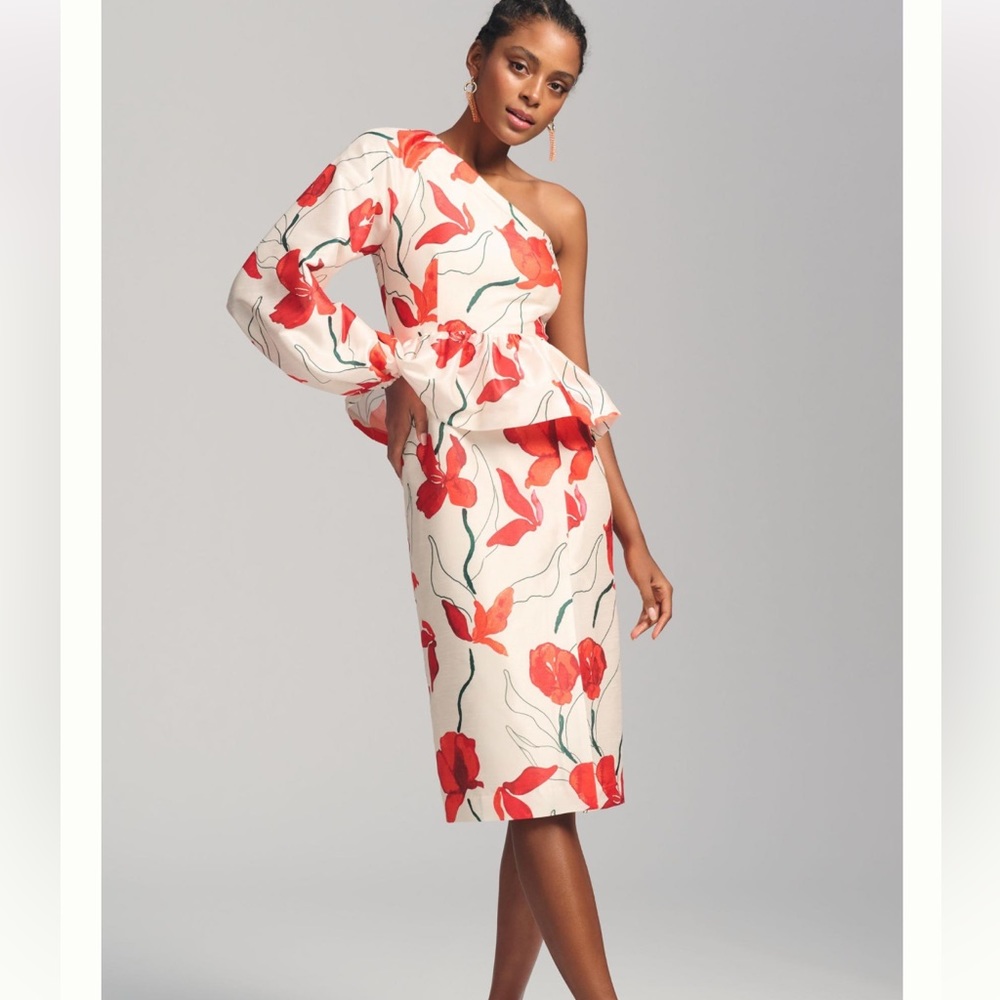 Anthropologie Hutch One-Shoulder Peplum Dress Size 14